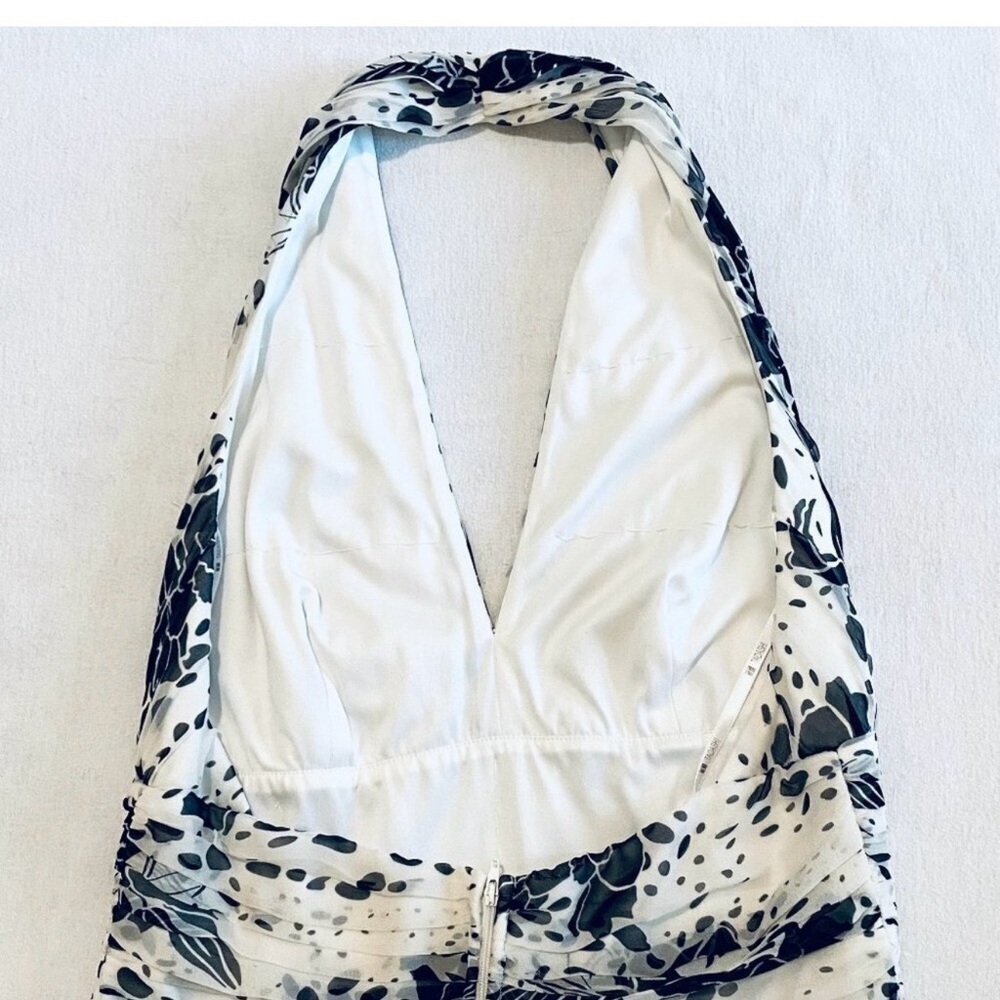 Tadashi silk halter dress Women’s 12 black white midi floral cocktail pleated. - Picture 10 of 14
